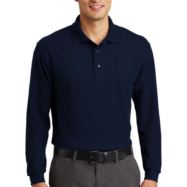 Long Sleeve Silk Touch Polo with Pocket Thumbnail